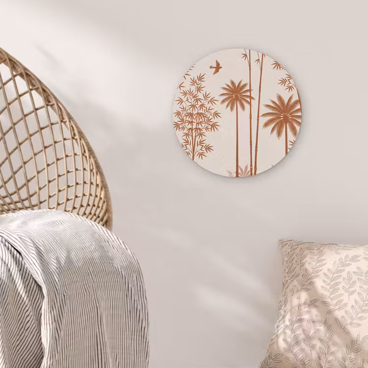 Vogel - Boom - Tropisch - Minimalistisch - Bruin Akoestische PET Vilt - Rond klein -sfeer4