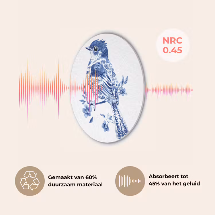 Vogel - Delfts blauw - Illustratie - Bloemen Akoestische PET Vilt - Rond klein -USP_NL