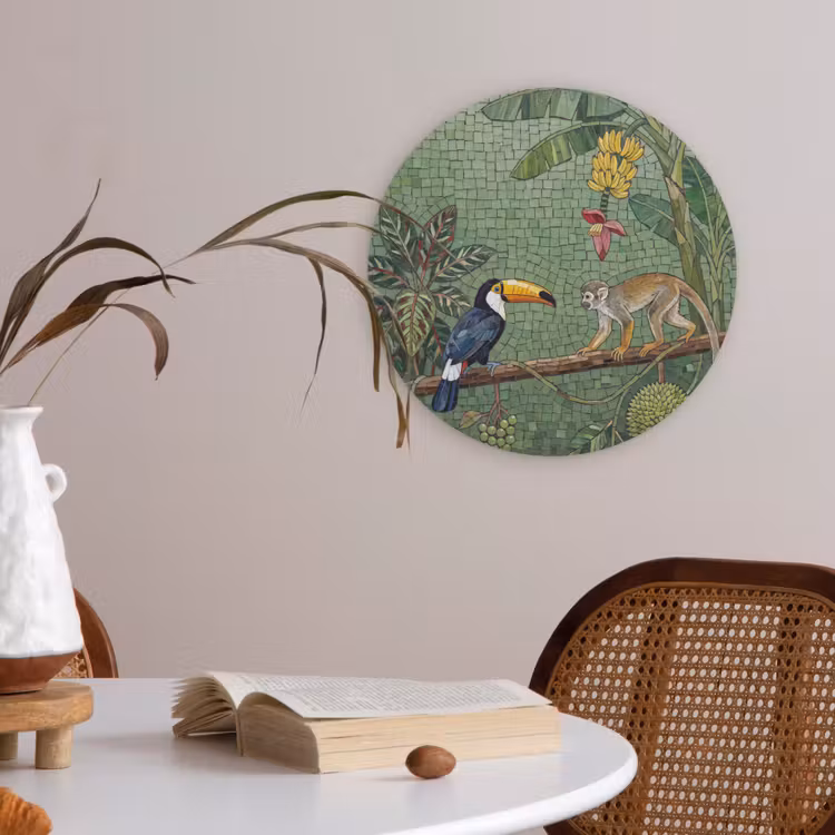 Vogel - Dier - Jungle - Mozaïek - Natuur Akoestische PET Vilt - Rond klein -sfeer3