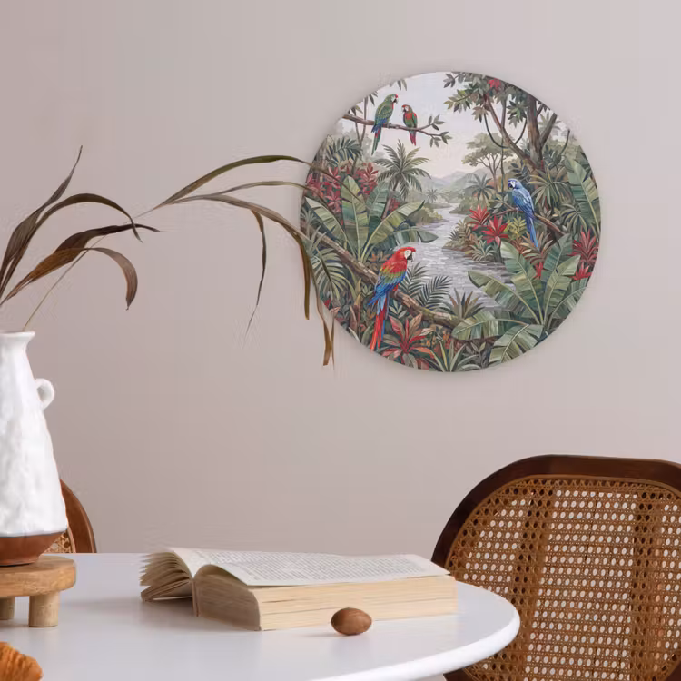 Vogel - Jungle - Natuur - Mozaïek - Groen Akoestische PET Vilt - Rond klein -sfeer3