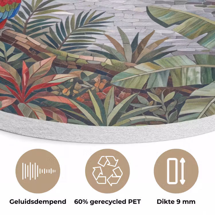 Vogel - Jungle - Natuur - Mozaïek - Groen Akoestische PET Vilt - Rond klein -closeup_NL