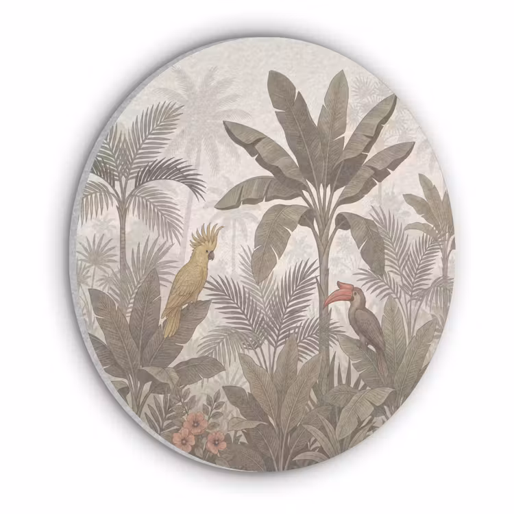 Vogel - Jungle - Tropisch - Illustratie - Groen Akoestische PET Vilt - Rond klein -3d