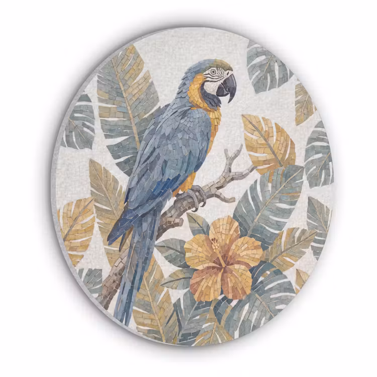 Vogel - Tak - Natuur - Mozaïek - Blauw Akoestische PET Vilt - Rond klein -3d