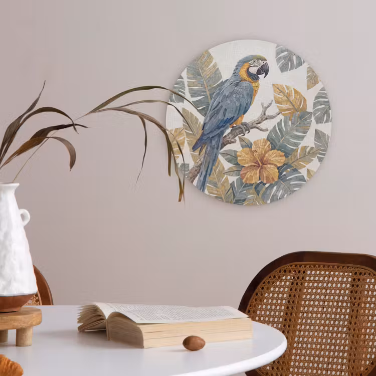 Vogel - Tak - Natuur - Mozaïek - Blauw Akoestische PET Vilt - Rond klein -sfeer3