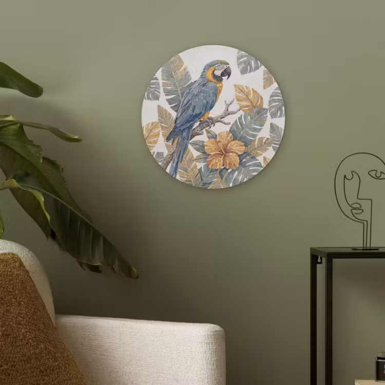 Vogel - Tak - Natuur - Mozaïek - Blauw Akoestische PET Vilt - Rond klein -sfeer2