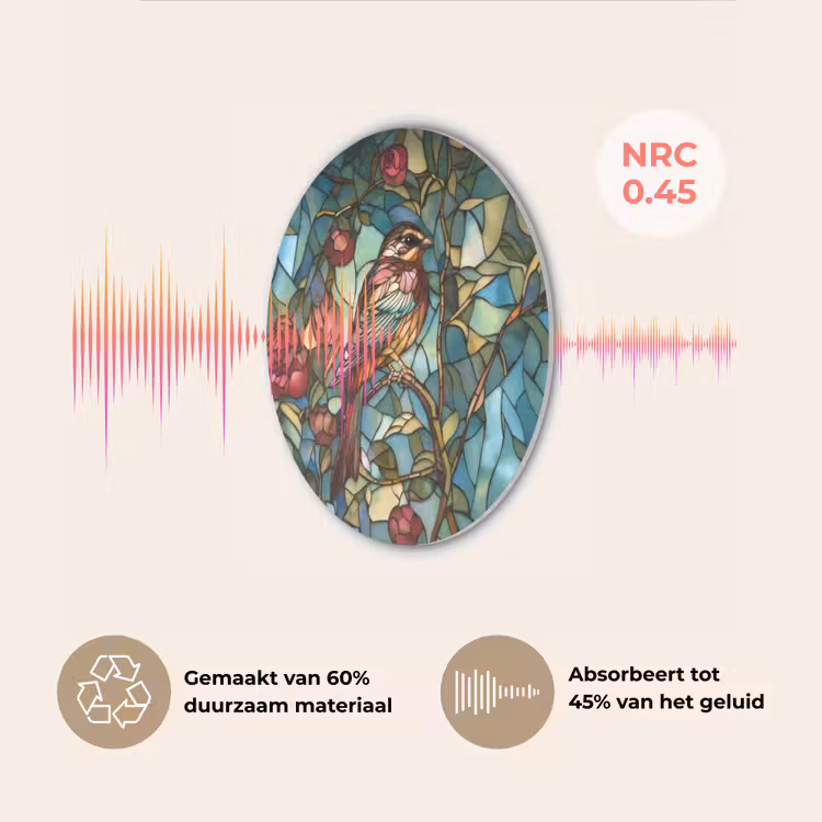 Vogel - Tak - Rozen - Mozaïek Akoestische PET Vilt - Rond klein -USP_NL