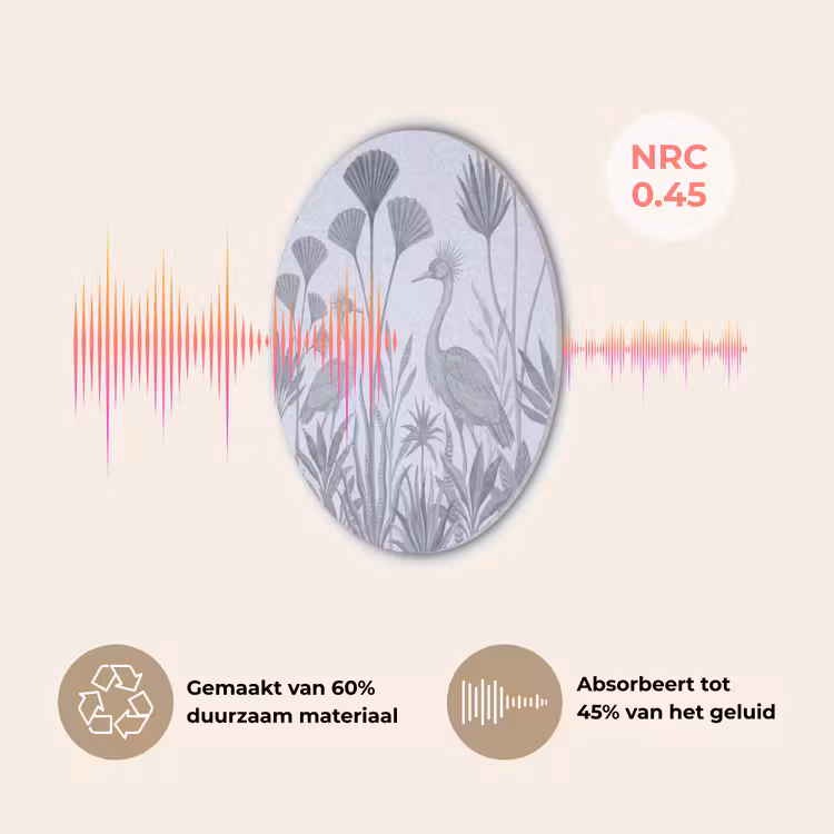 Vogel - Tropisch - Illustratie - Blauwgrijs - Natuur Akoestische PET Vilt - Rond klein -USP_NL