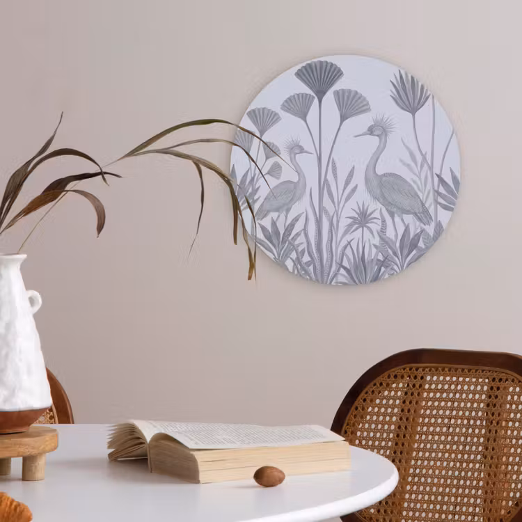 Vogel - Tropisch - Illustratie - Blauwgrijs - Natuur Akoestische PET Vilt - Rond klein -sfeer3