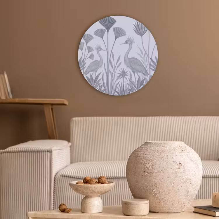 Vogel - Tropisch - Illustratie - Blauwgrijs - Natuur Akoestische PET Vilt - Rond klein -sfeer1