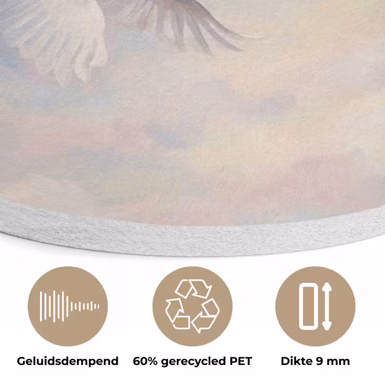 Vogel - Vliegend - Lucht - Modern - Pastel Akoestische PET Vilt - Rond klein -closeup_NL