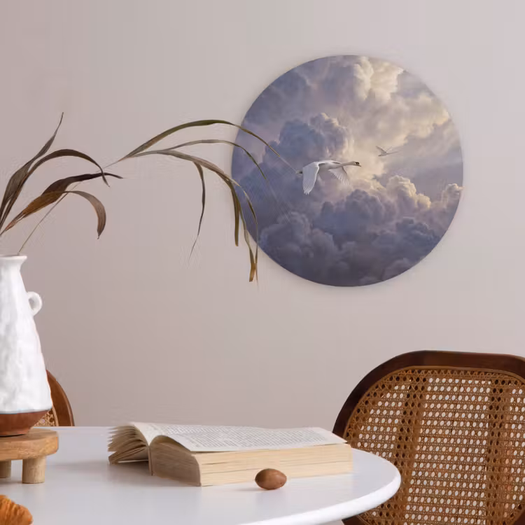 Vogel - Vliegend - Natuur - Wit - Wolken Akoestische PET Vilt - Rond klein -sfeer3