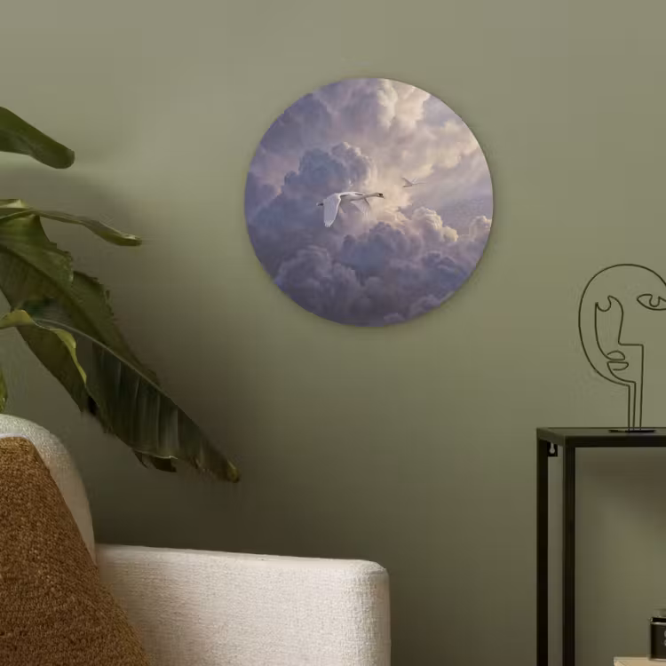 Vogel - Vliegend - Natuur - Wit - Wolken Akoestische PET Vilt - Rond klein -sfeer2