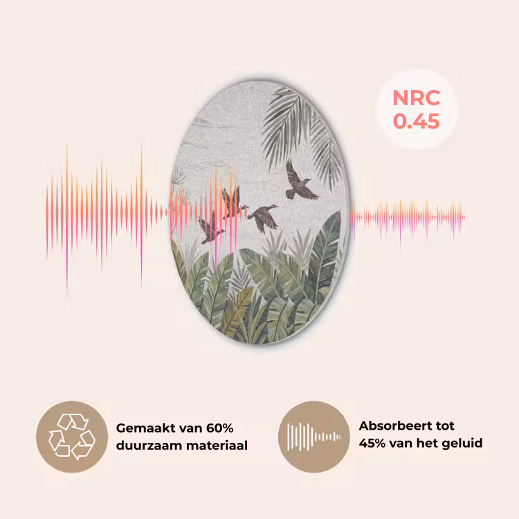 Vogel - Vliegend - Tropisch - Mozaïek - Groen Akoestische PET Vilt - Rond klein -USP_NL