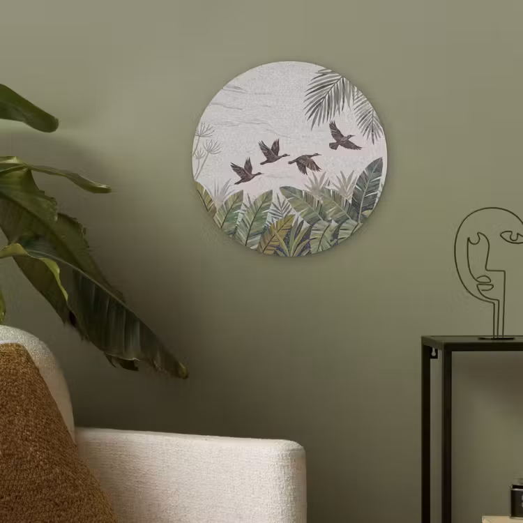 Vogel - Vliegend - Tropisch - Mozaïek - Groen Akoestische PET Vilt - Rond klein -sfeer2