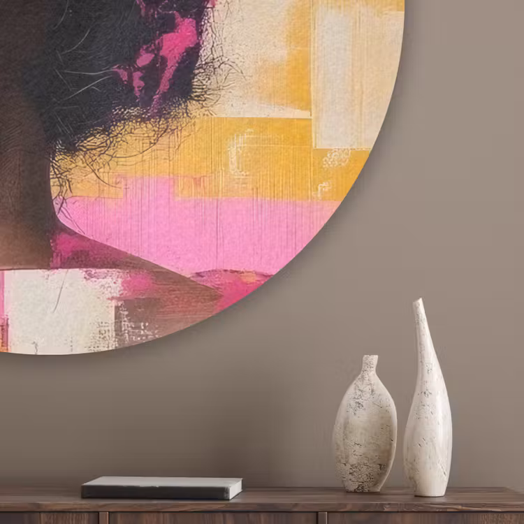 Vogel - Vrouw - Abstract - Bloem Akoestische PET Vilt - Rond klein -sfeer5_closeup