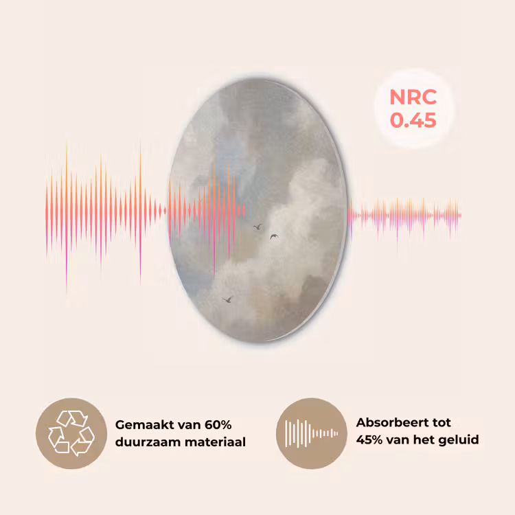 Vogel - Wolken - Natuur - Modern - Grijs Akoestische PET Vilt - Rond klein -USP_NL