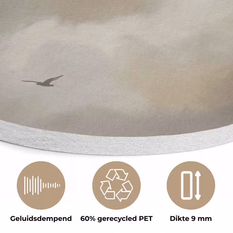 Vogel - Wolken - Natuur - Modern - Grijs Akoestische PET Vilt - Rond klein -closeup_NL