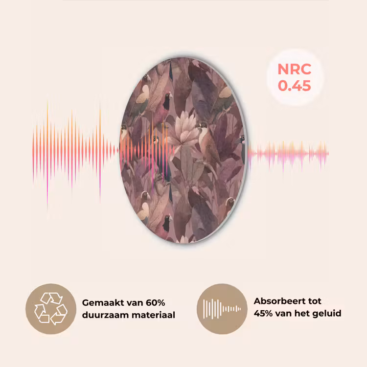Vogels - Bladeren - Roze Akoestische PET Vilt - Rond klein 838 -USP_NL