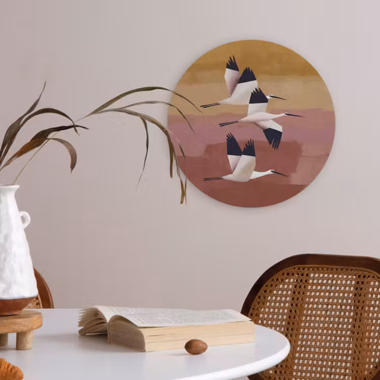 Vogels - Snavel - Abstract Akoestische PET Vilt - Rond klein -sfeer3