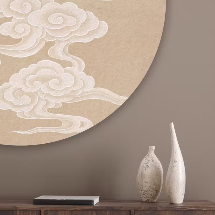 Vogels - Vliegen - Beige Akoestische PET Vilt - Rond klein -sfeer5_closeup