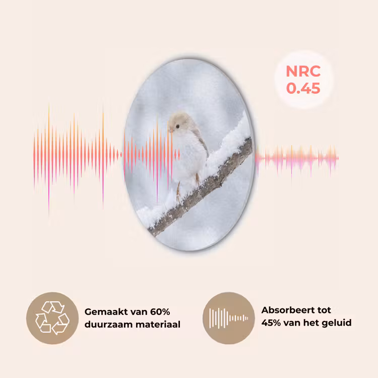 Vogeltje - Sneeuw - Tak - Winter - Zacht Akoestische PET Vilt - Rond klein -USP_NL