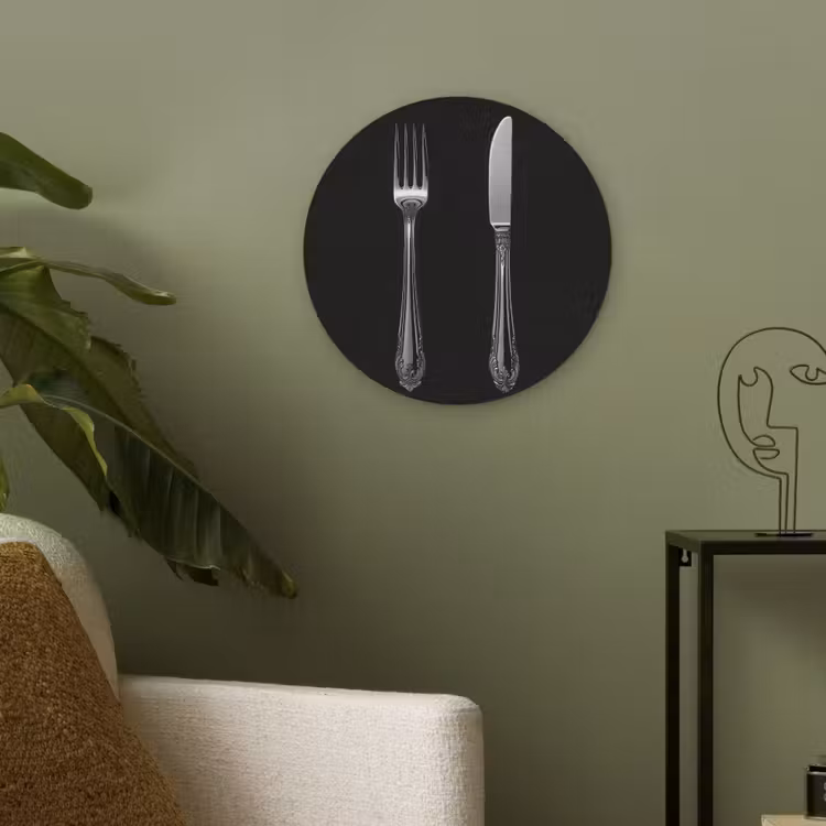 Vork - Mes - Zilver Akoestische PET Vilt - Rond klein -sfeer2