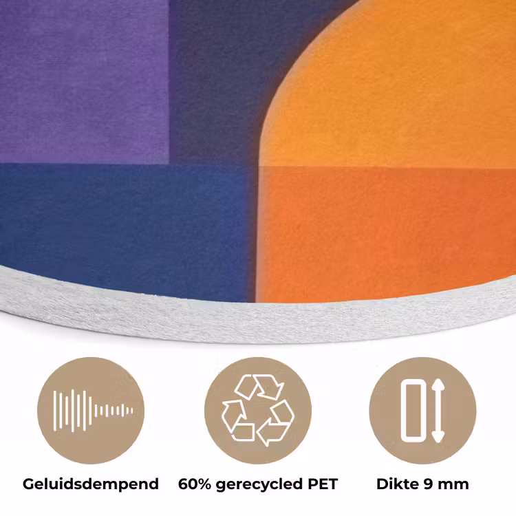 Vormen - Abstract - Grafisch - Oranje Akoestische PET Vilt - Rond klein -closeup_NL