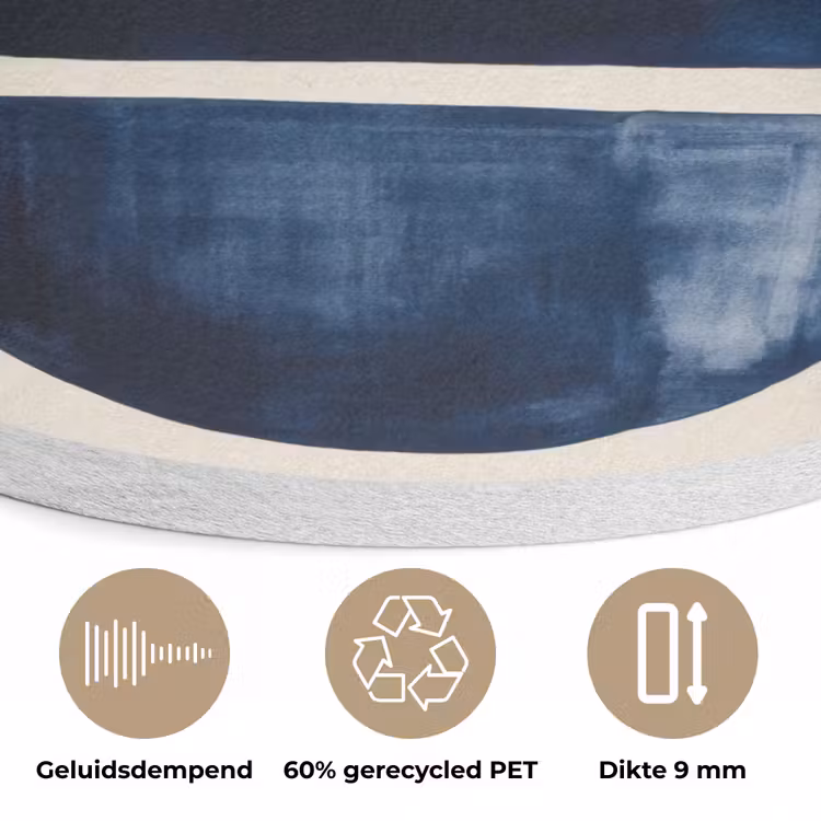 Vormen - Blauw - Abstract Akoestische PET Vilt - Rond klein -closeup_NL