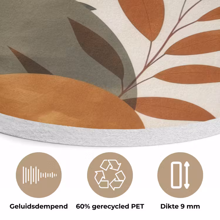 Vormen - Rond - Bladeren - Beige Akoestische PET Vilt - Rond klein -closeup_NL