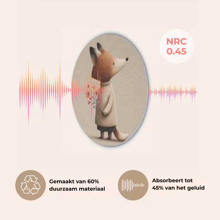 Vos - Gele bloemen - Minimalistisch Akoestische PET Vilt - Rond klein -USP_NL