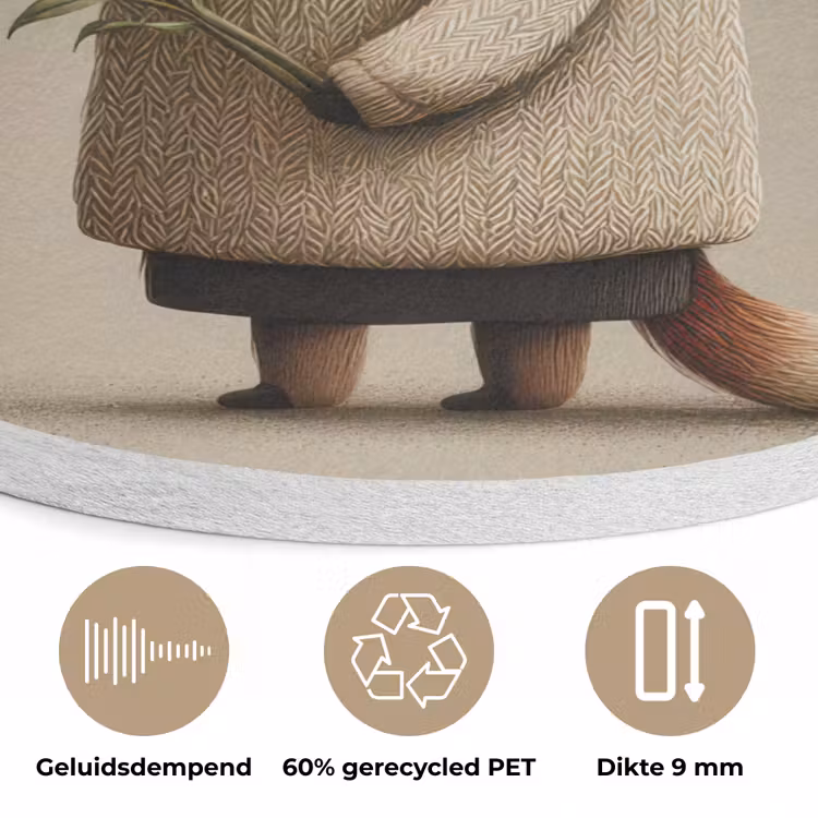 Vos - Gele bloemen - Minimalistisch Akoestische PET Vilt - Rond klein -closeup_NL