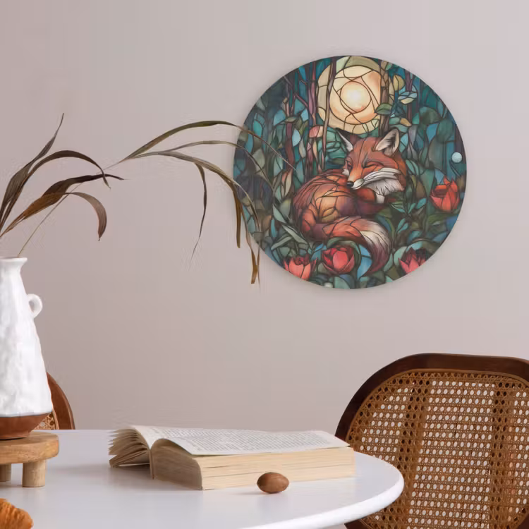 Vos - Mozaïek - Bos - Maan Akoestische PET Vilt - Rond klein -sfeer3