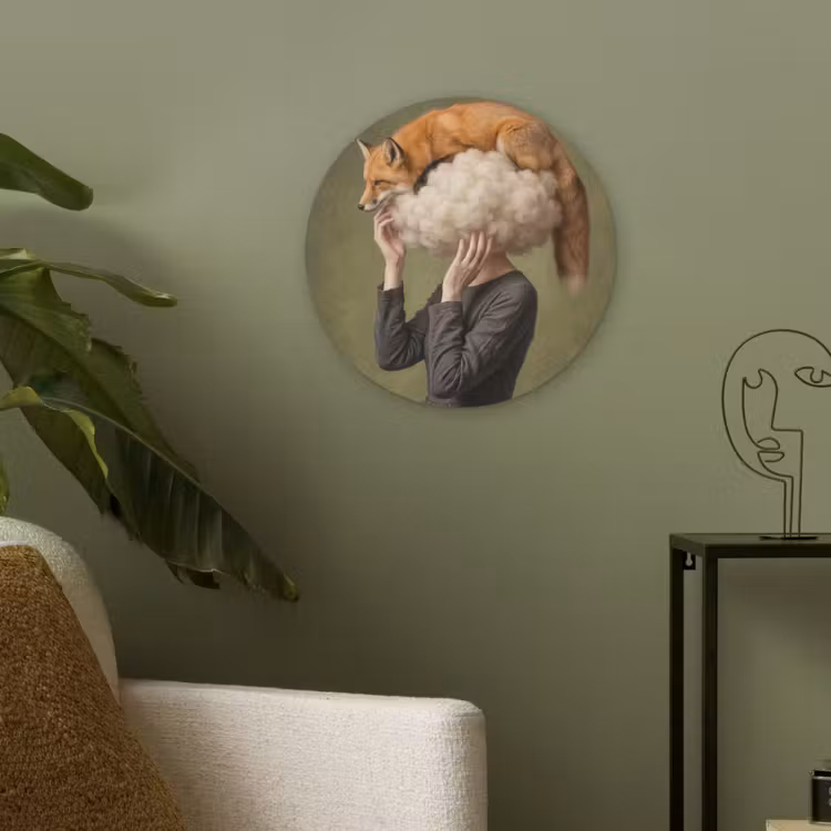 Vos - Surrealistisch - Groen Akoestische PET Vilt - Rond klein -sfeer2
