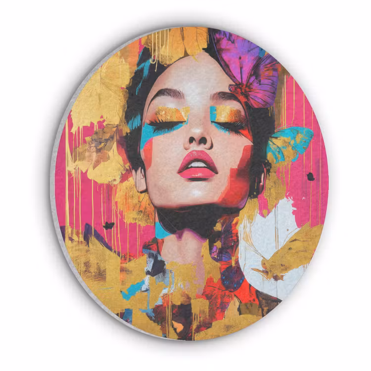 Vrouw - Abstract - Kleurrijk Akoestische PET Vilt - Rond klein -3d