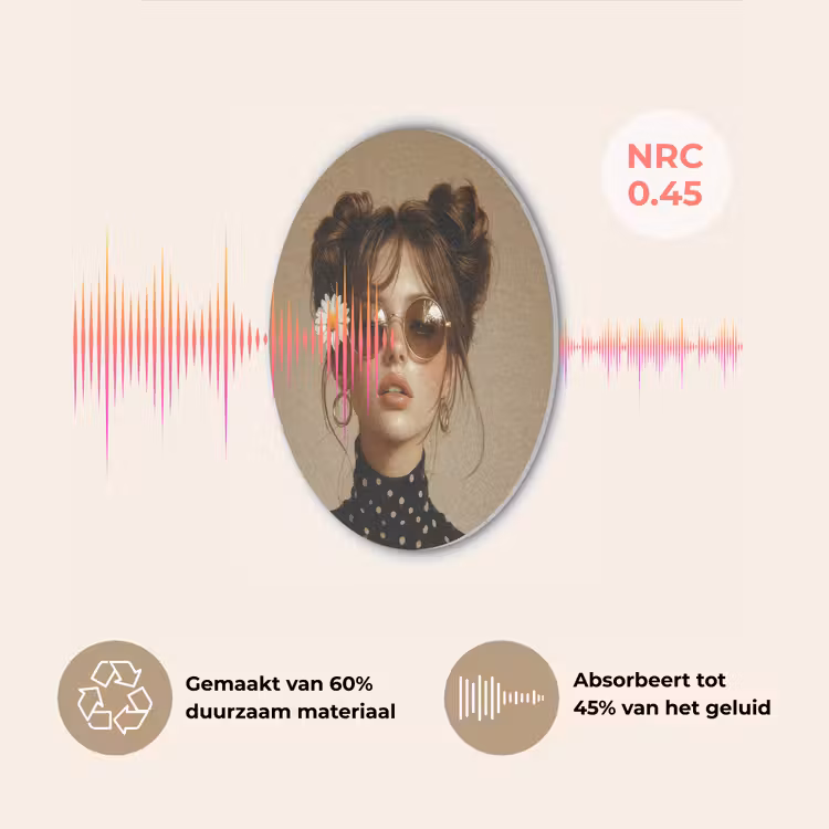 Vrouw - Beige - Bloem - Modern - Portret Akoestische PET Vilt - Rond klein -USP_NL