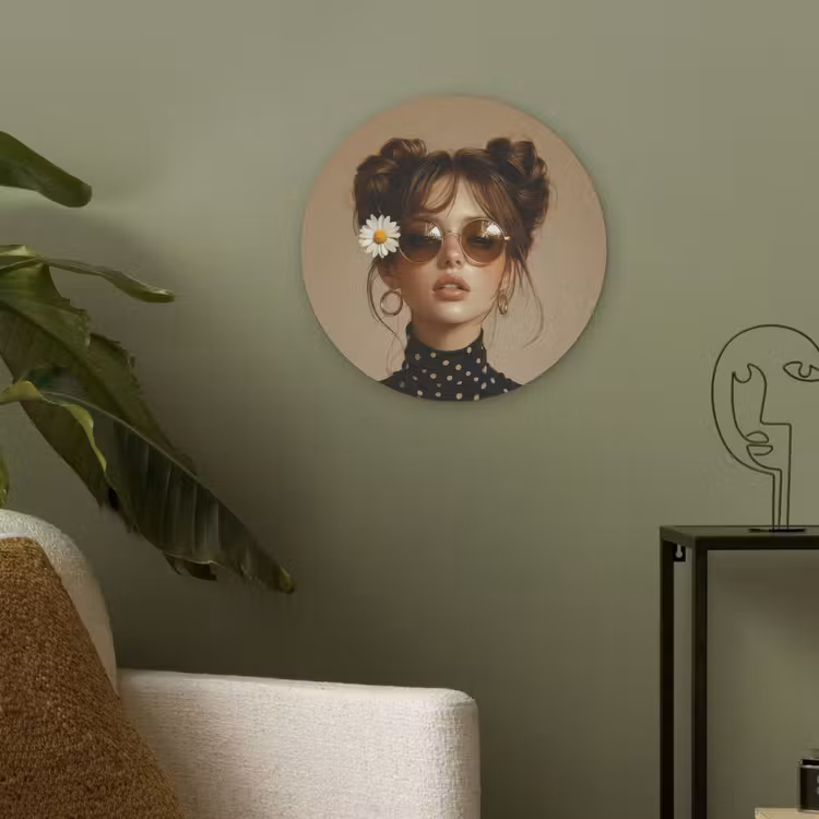 Vrouw - Beige - Bloem - Modern - Portret Akoestische PET Vilt - Rond klein -sfeer2