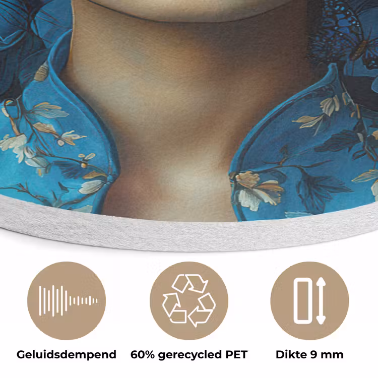 Vrouw - Bloemen - Blauw - Aesthetic - Luxe Akoestische PET Vilt - Rond klein -closeup_NL