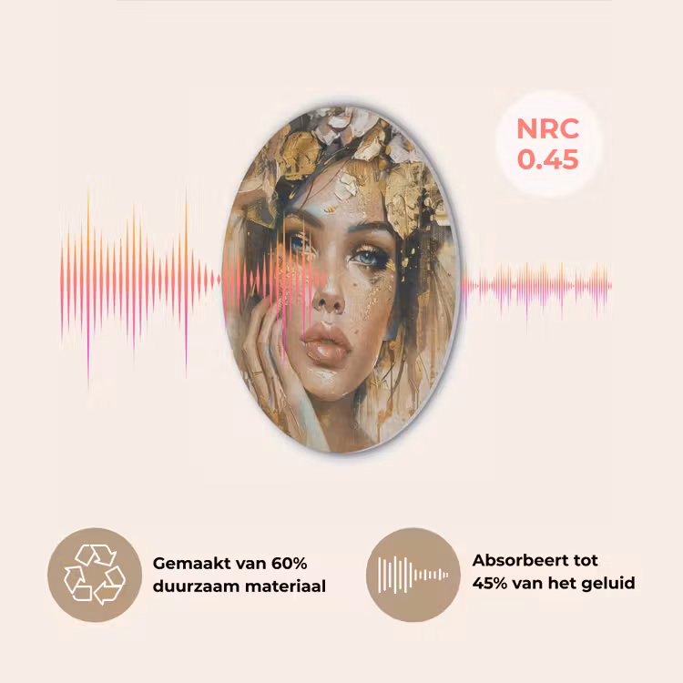 Vrouw - Bloemen - Goud - Portret Akoestische PET Vilt - Rond klein -USP_NL