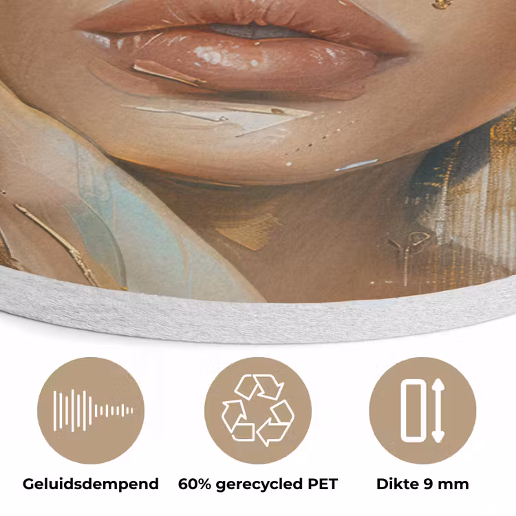 Vrouw - Bloemen - Goud - Portret Akoestische PET Vilt - Rond klein -closeup_NL