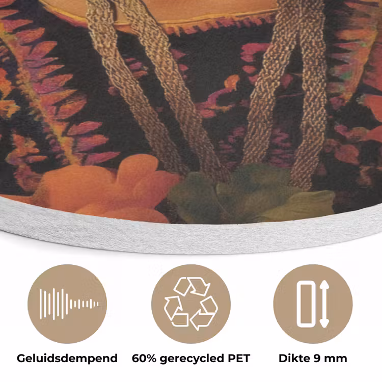 Vrouw - Bloemen - Papegaai - Schilderachtig Akoestische PET Vilt - Rond klein -closeup_NL
