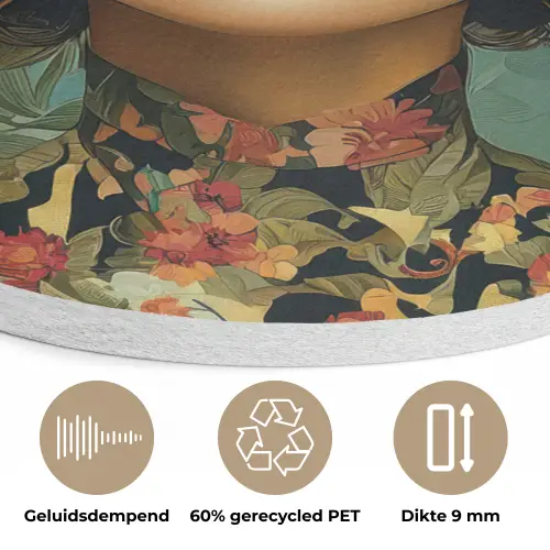 Vrouw - Bloemen - Vlinders - Natuur - Vintage Akoestische PET Vilt - Rond klein -closeup_NL