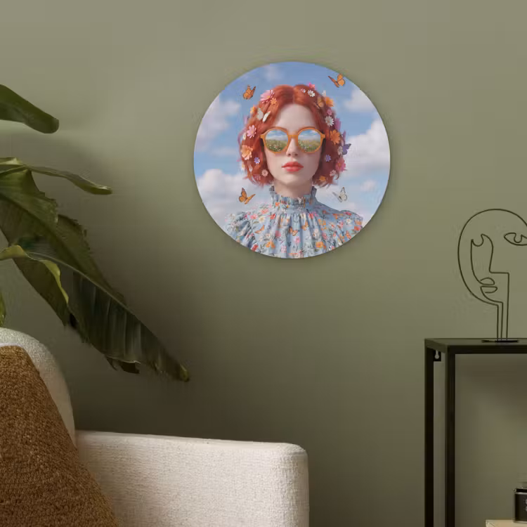 Vrouw - Bloemen - Zomer - Portret - Kleurrijk Akoestische PET Vilt - Rond klein -sfeer2