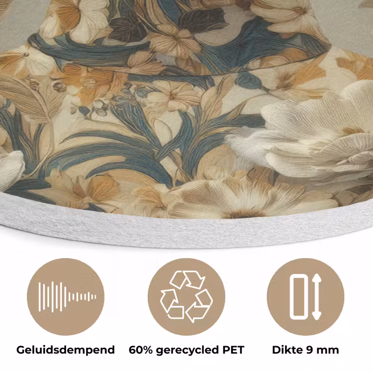 Vrouw - Bloemen - Zonnebril - Wit Akoestische PET Vilt - Rond klein -closeup_NL