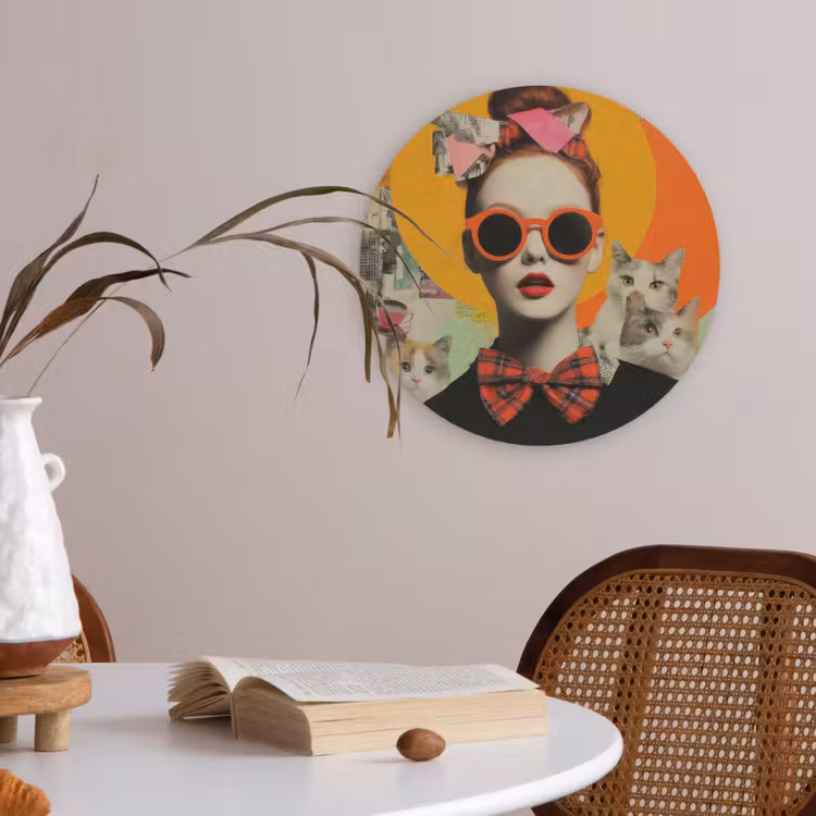Vrouw - Bril - Strik - Retro Akoestische PET Vilt - Rond klein -sfeer3