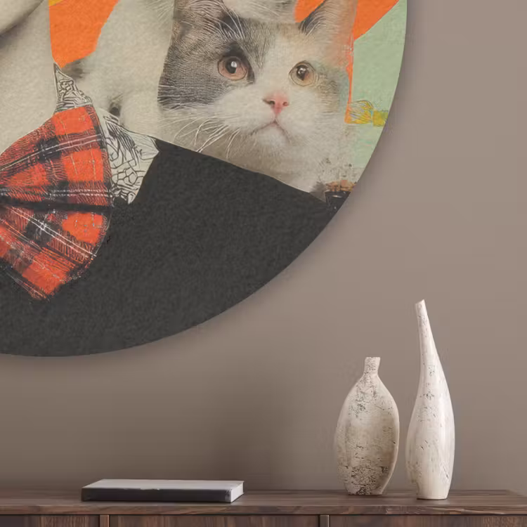 Vrouw - Bril - Strik - Retro Akoestische PET Vilt - Rond klein -sfeer5_closeup