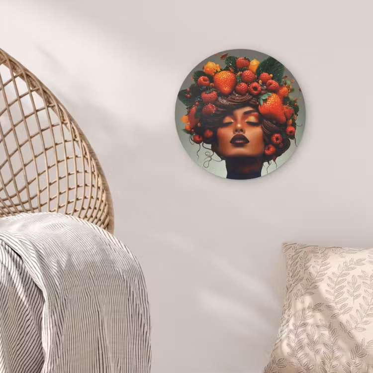 Vrouw - Chocolade - Frambozen - Aardbeien - Koekjes Akoestische PET Vilt - Rond klein -sfeer4