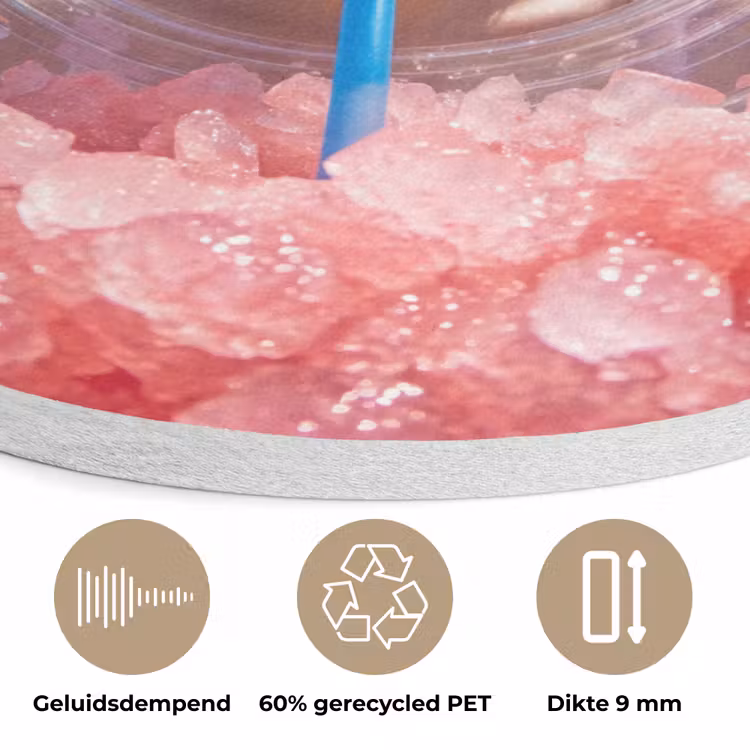 Vrouw - Drank - Zomer - Roze - Blauw Akoestische PET Vilt - Rond klein -closeup_NL