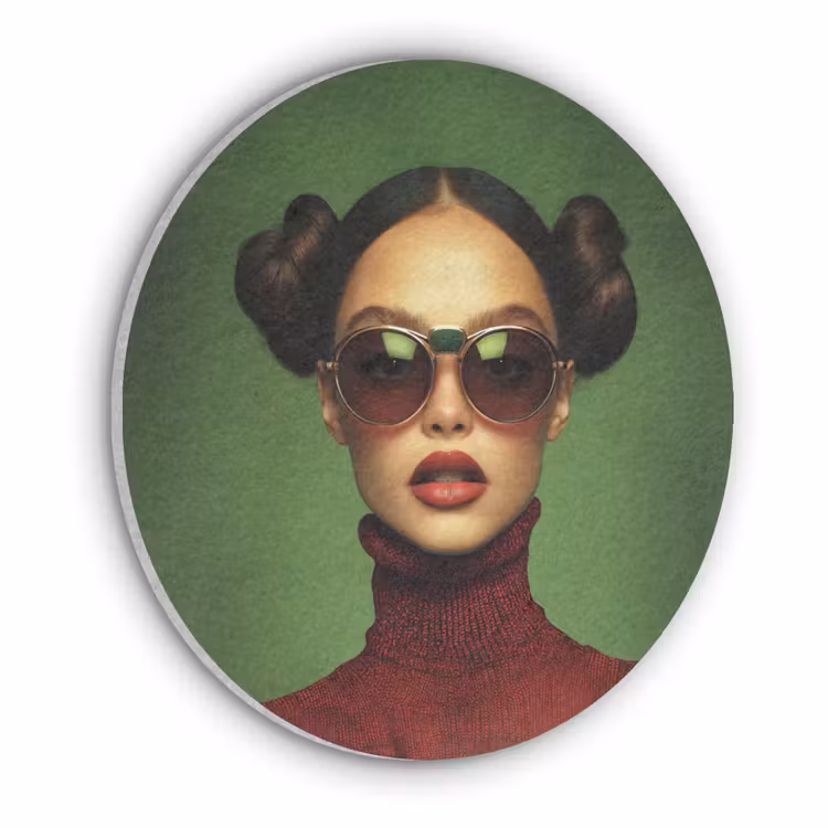 Vrouw - Groen - Bril - Aesthetic - Modern Akoestische PET Vilt - Rond klein -3d