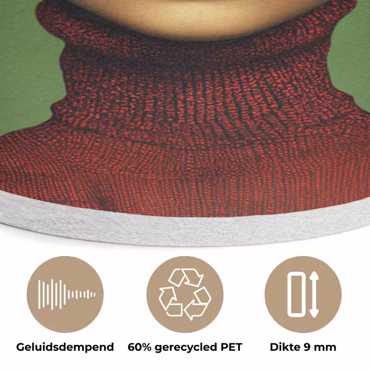 Vrouw - Groen - Bril - Aesthetic - Modern Akoestische PET Vilt - Rond klein -closeup_NL