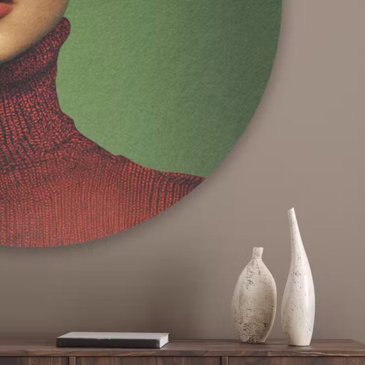 Vrouw - Groen - Bril - Aesthetic - Modern Akoestische PET Vilt - Rond klein -sfeer5_closeup